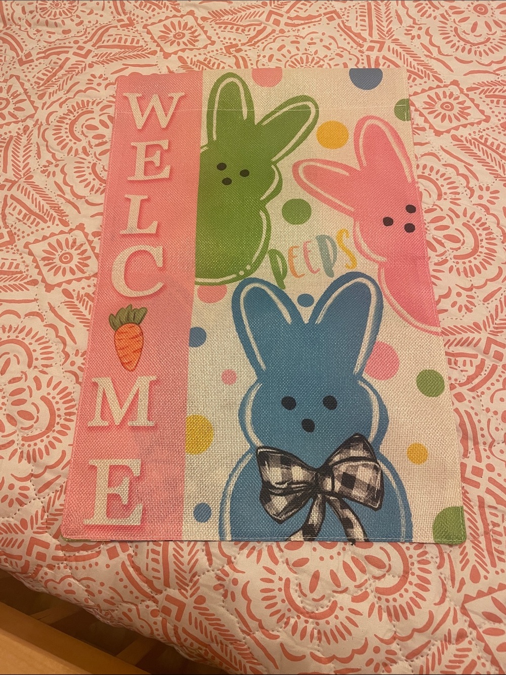 Easter Peeps Bunny Welcome Garden Flag - Pink, Green, Blue